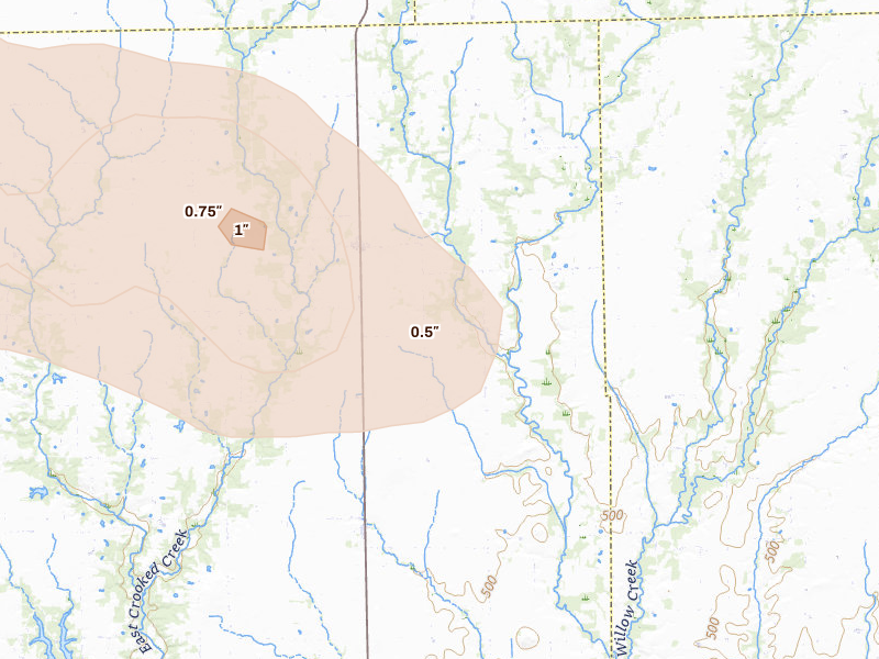 Radar-estimated hail-size map of the storm over Yale, IL on Jun 17, 2026