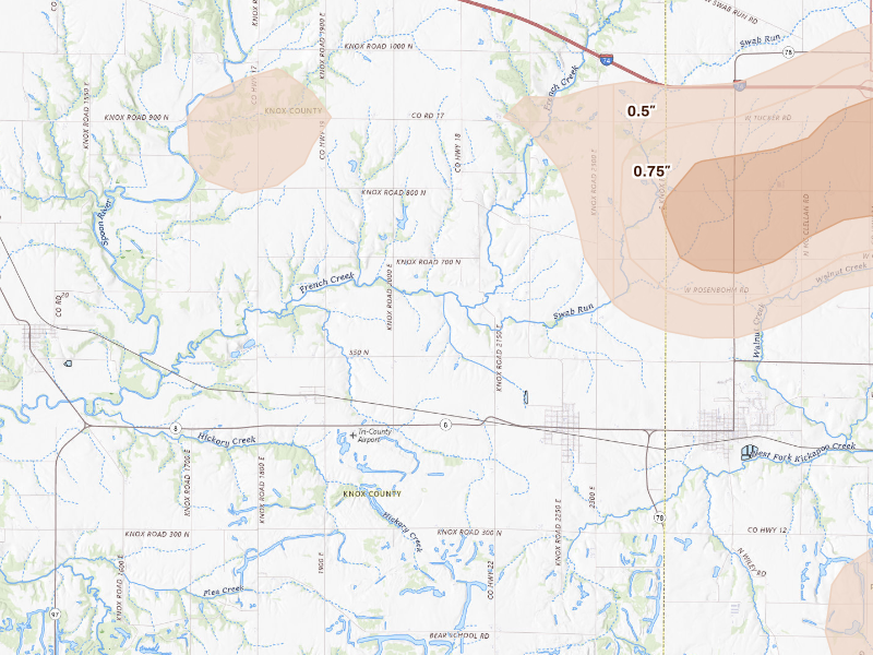 Radar-estimated hail-size map of the storm over Yates City, IL