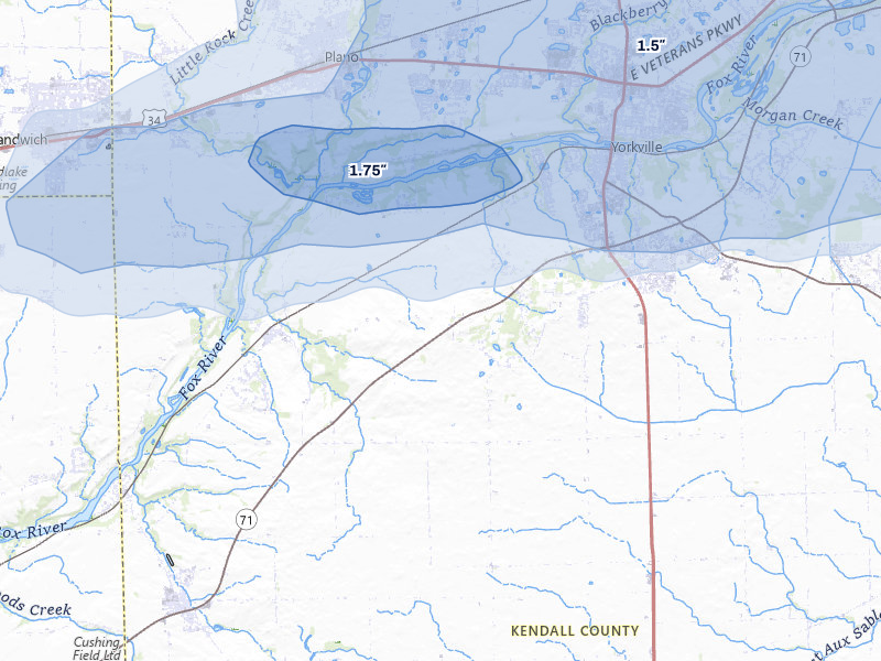 NEXRAD radar-signature map of the hail storm over Yorkville, IL on Mar 30, 2026