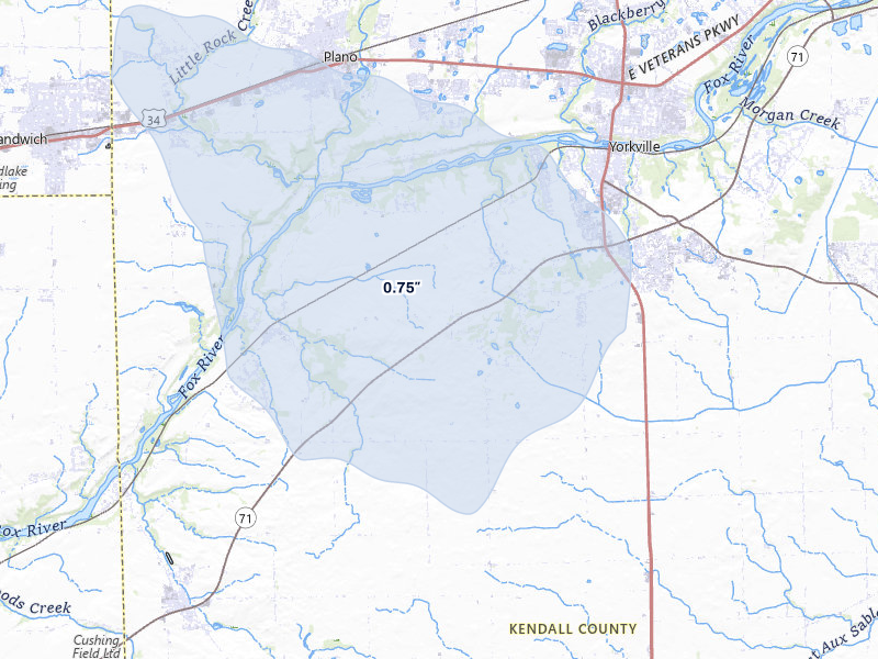 NEXRAD radar-signature map of the hail over Yorkville, IL