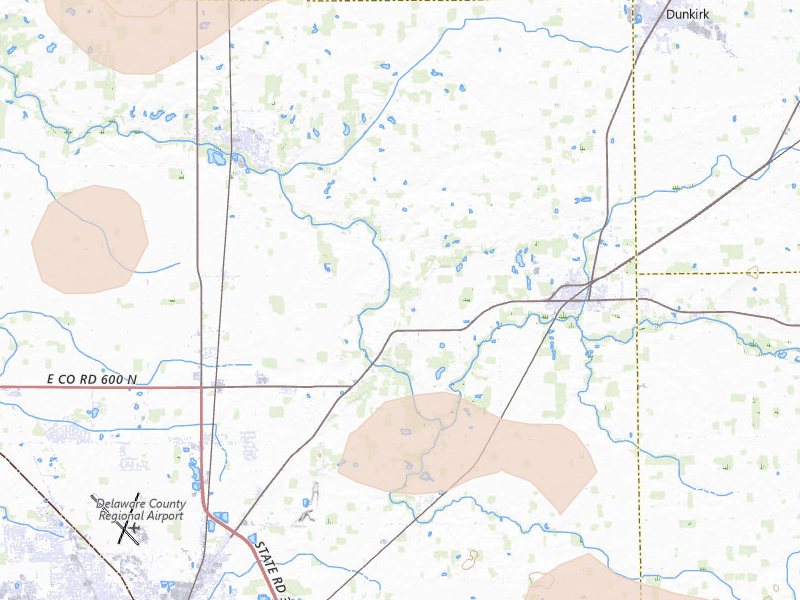 Radar-estimated hail-size map of the storm over Albany, IN on Aug 11, 2026