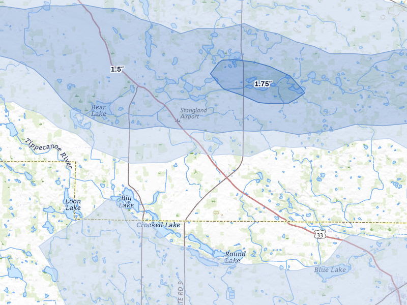 NEXRAD radar-signature map of the hail storm over Albion, IN on Mar 31, 2026