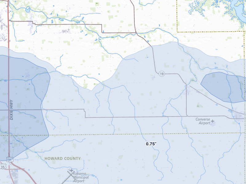 NEXRAD radar-signature map of the hail storm over Amboy, IN on Mar 22, 2026