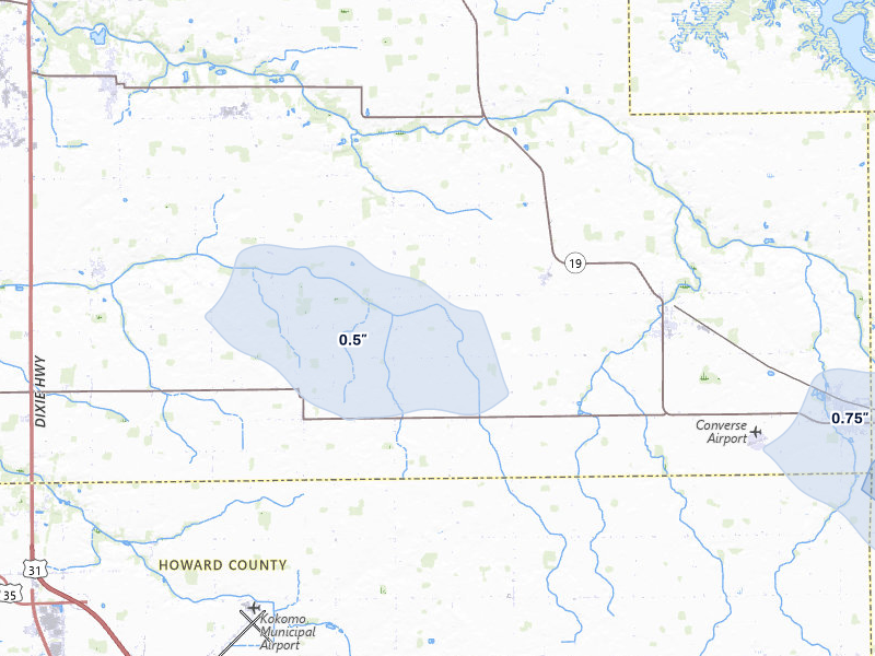NEXRAD radar-signature map of the hail storm over Amboy, IN on Jun 6, 2026