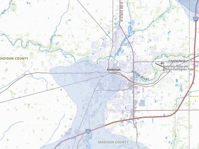 NEXRAD radar-signature map of the hail storm over Anderson, IN on Mar 22, 2026
