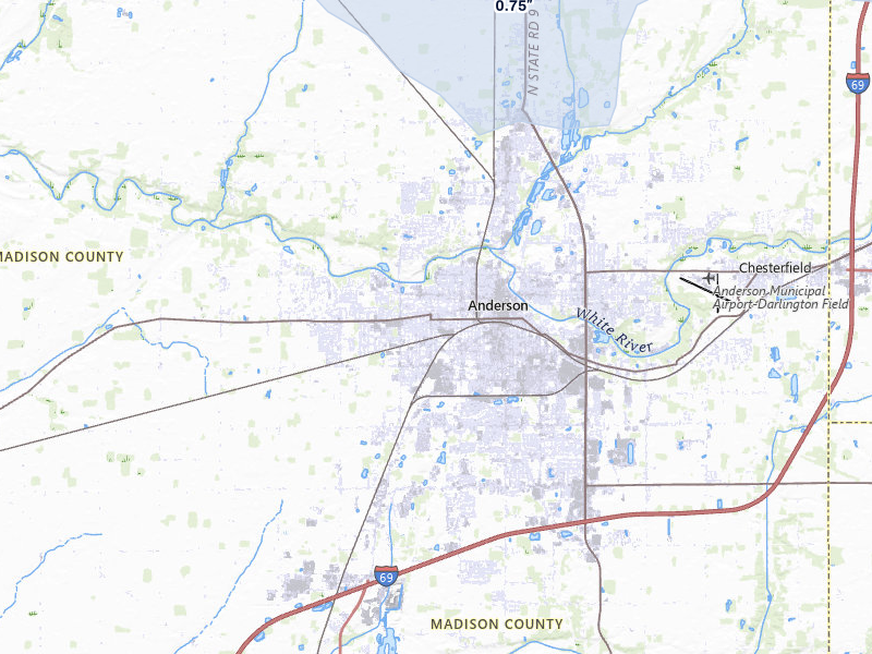 NEXRAD radar-signature map of the hail over Anderson, IN