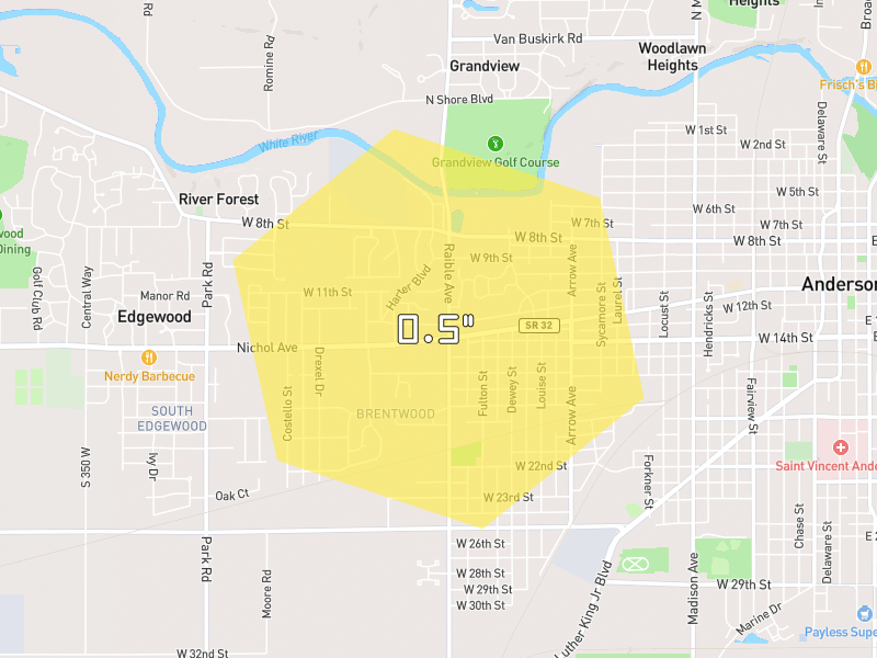 Hail map of Anderson, IN on Jun 7, 2026, hail up to 0.5"