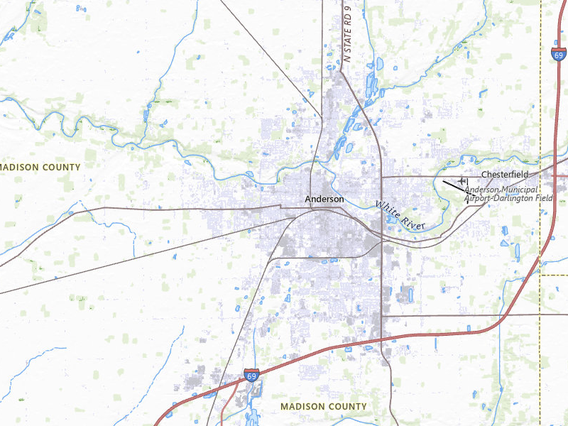 Radar-estimated hail-size map of the storm over Anderson, IN on Jul 3, 2026