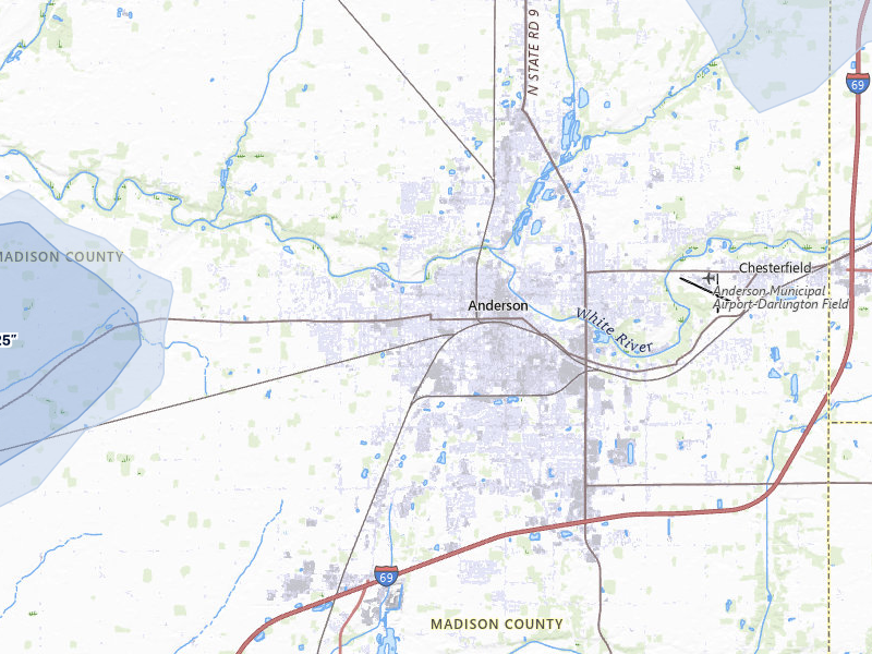 NEXRAD radar-signature map of the hail storm over Anderson, IN on Jul 3, 2026