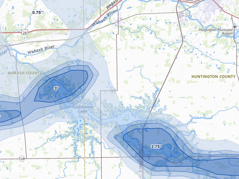 NEXRAD radar-signature map of the hail storm over Andrews, IN on Mar 26, 2026