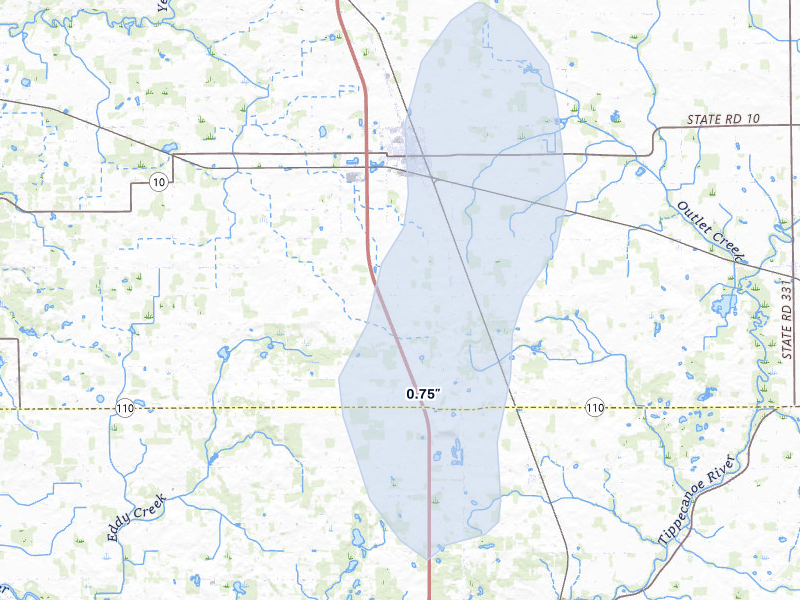 NEXRAD radar-signature map of the hail storm over Argos, IN on Jul 20, 2026