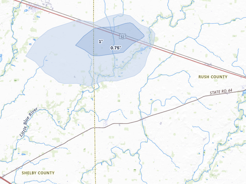 NEXRAD radar-signature map of the hail storm over Arlington, IN on Apr 3, 2026