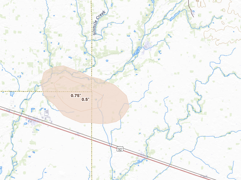 Radar-estimated hail-size map of the storm over Arlington, IN