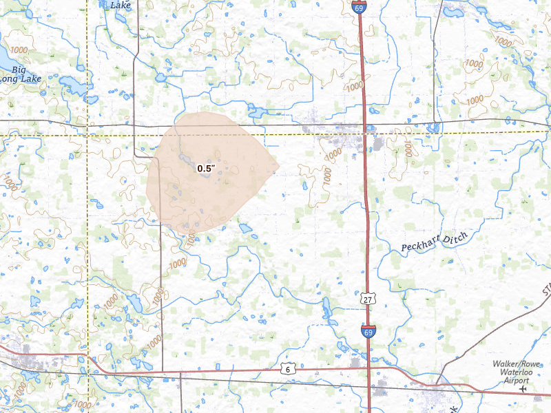 Radar-estimated hail-size map of the storm over Ashley, IN