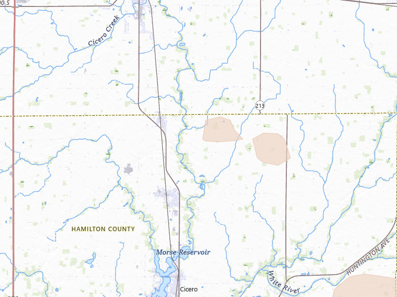Radar-estimated hail-size map of the storm over Atlanta, IN on Aug 19, 2026
