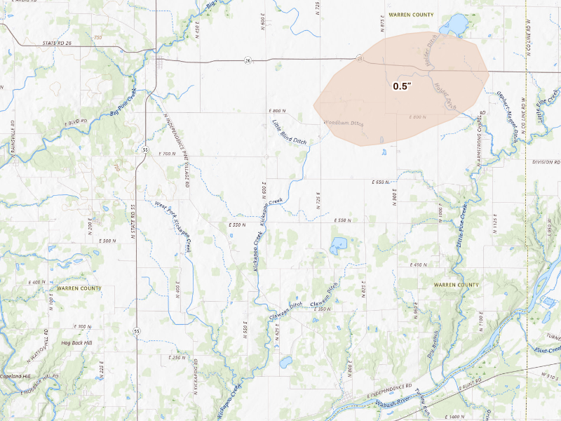 Radar-estimated hail-size map of the storm over Attica, IN