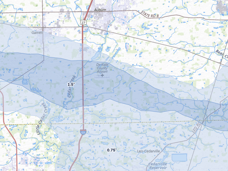 NEXRAD radar-signature map of the hail storm over Auburn, IN on Mar 31, 2026