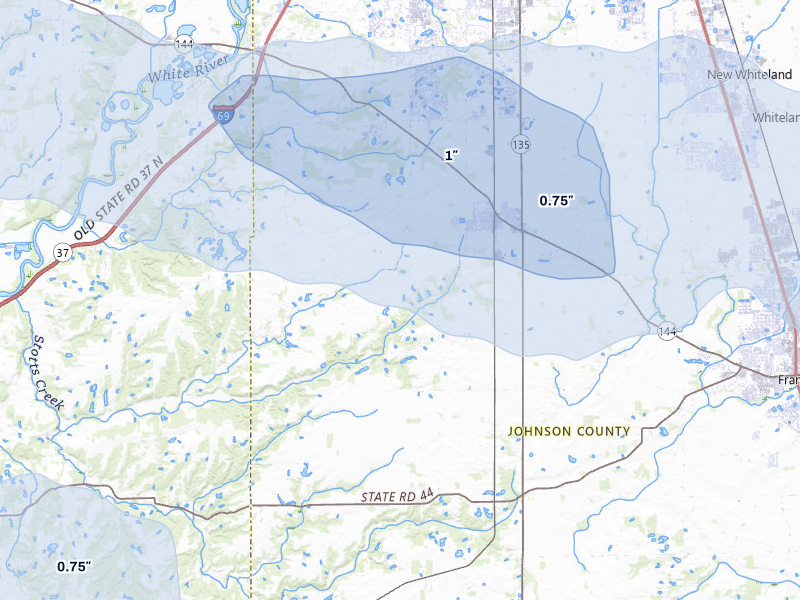 NEXRAD radar-signature map of the hail storm over Bargersville, IN on Mar 22, 2026