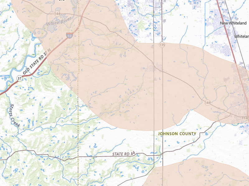 Radar-estimated hail-size map of the storm over Bargersville, IN on Jul 27, 2026