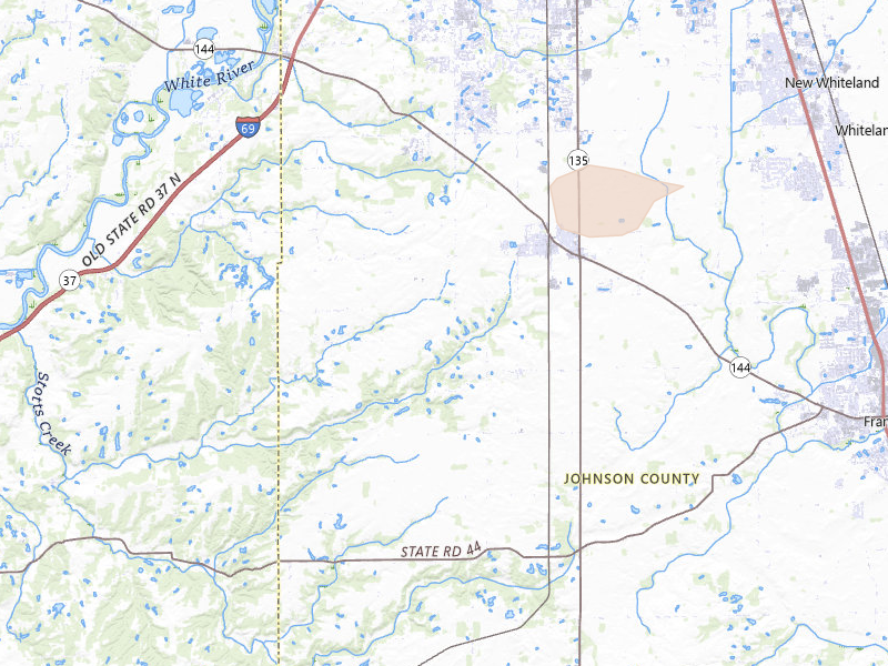 Radar-estimated hail-size map of the storm over Bargersville, IN on Aug 7, 2026