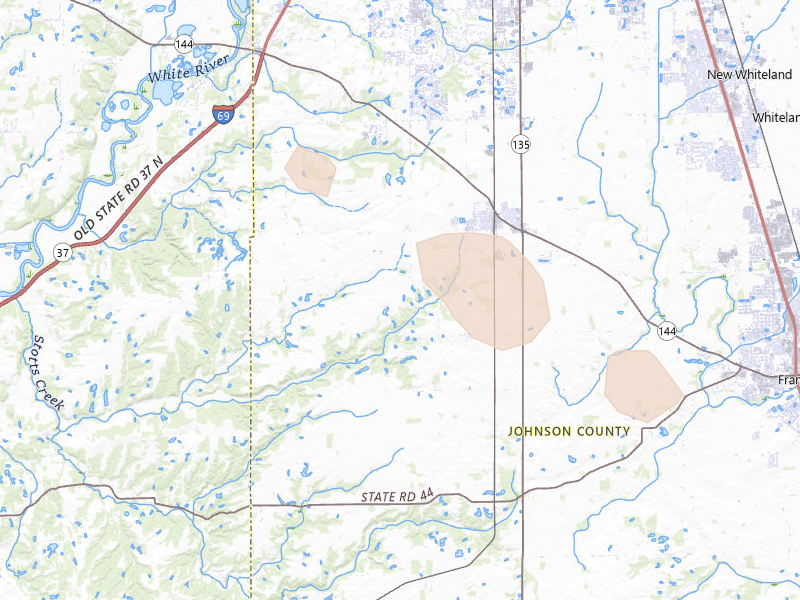 Radar-estimated hail-size map of the storm over Bargersville, IN on Aug 11, 2026