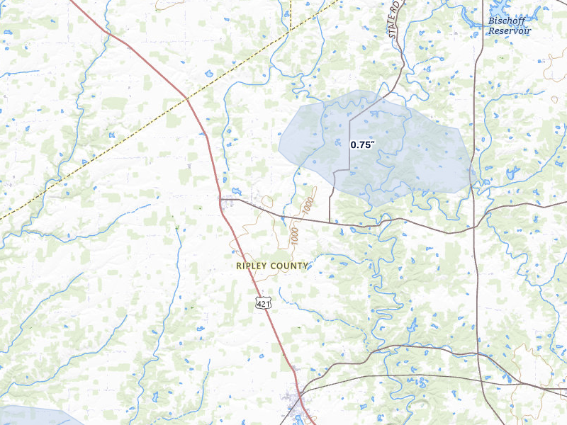 NEXRAD radar-signature map of the hail over Batesville, IN