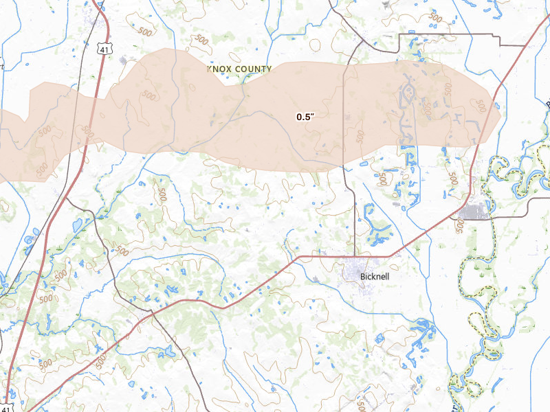 Radar-estimated hail-size map of the storm over Bicknell, IN