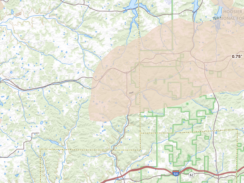 Radar-estimated hail-size map of the storm over Birdseye, IN on Apr 27, 2026