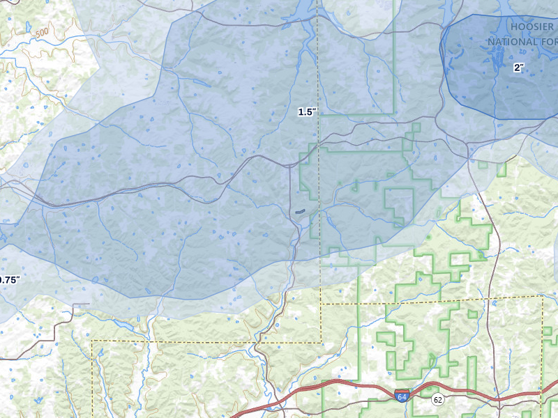 NEXRAD radar-signature map of the hail over Birdseye, IN