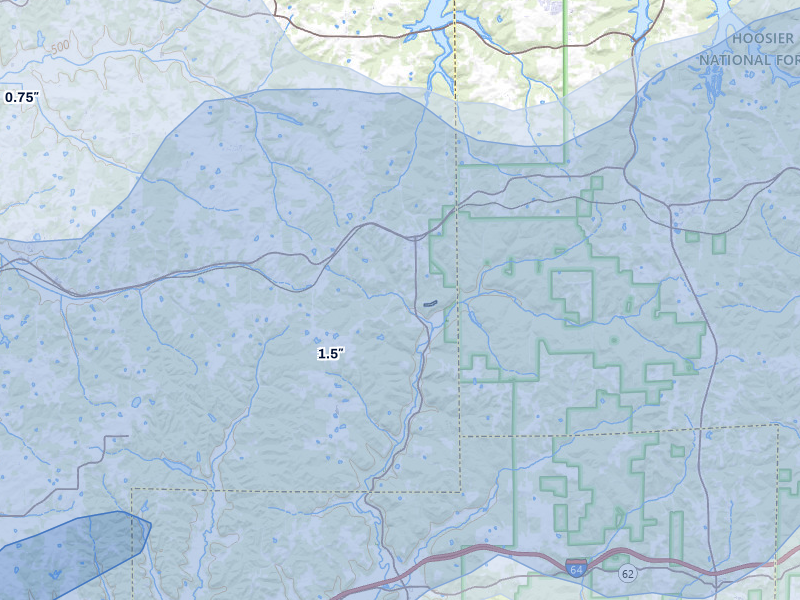 NEXRAD radar-signature map of the hail storm over Birdseye, IN on May 16, 2026