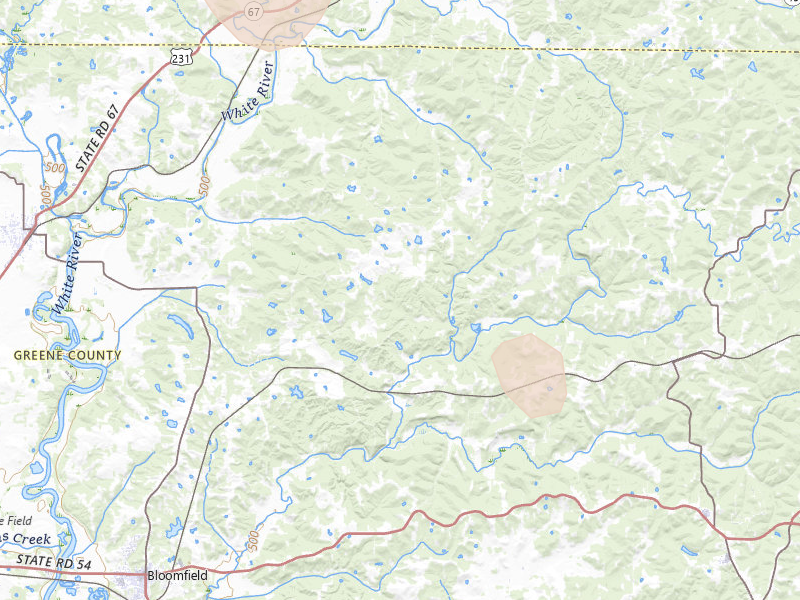Radar-estimated hail-size map of the storm over Bloomfield, IN on Apr 27, 2026