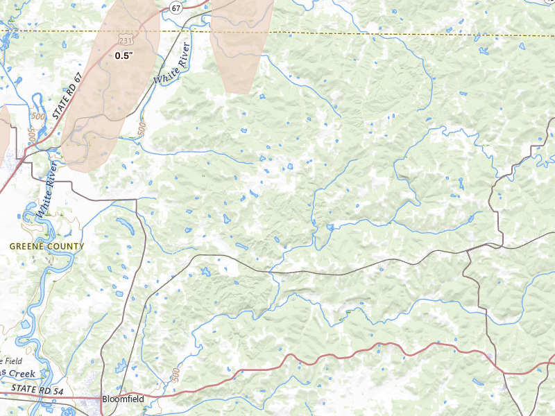 Radar-estimated hail-size map of the storm over Bloomfield, IN