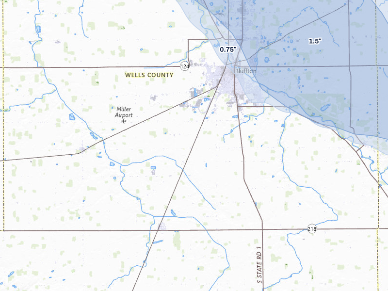 NEXRAD radar-signature map of the hail storm over Bluffton, IN on Aug 9, 2026