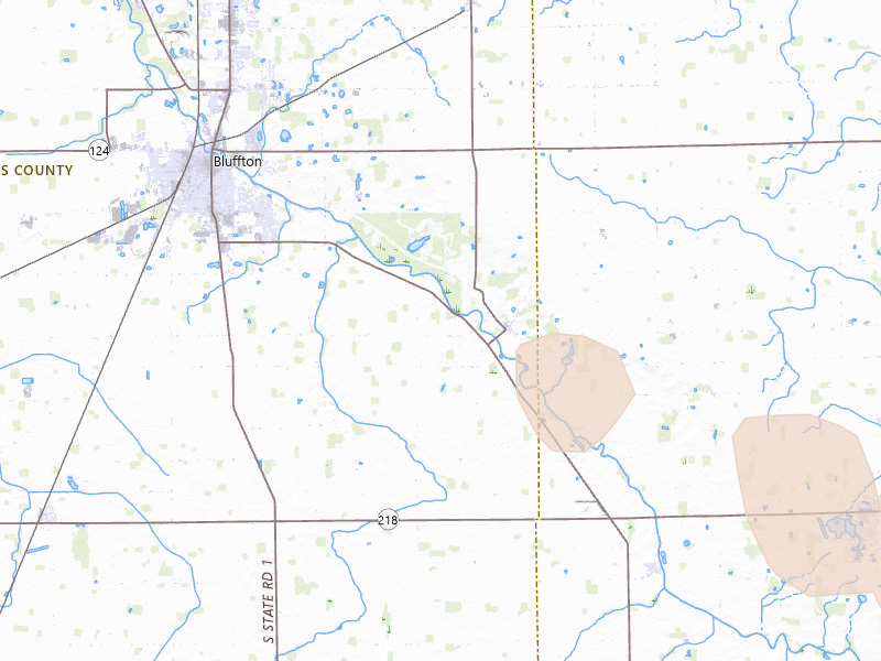 Radar-estimated hail-size map of the storm over Bluffton, IN on Aug 11, 2026