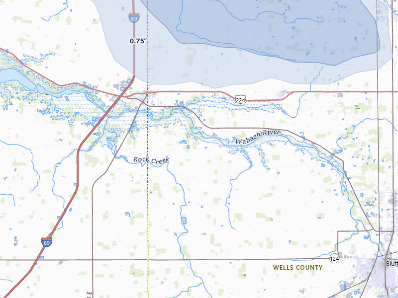 NEXRAD radar-signature map of the hail storm over Bluffton, IN on Aug 11, 2026