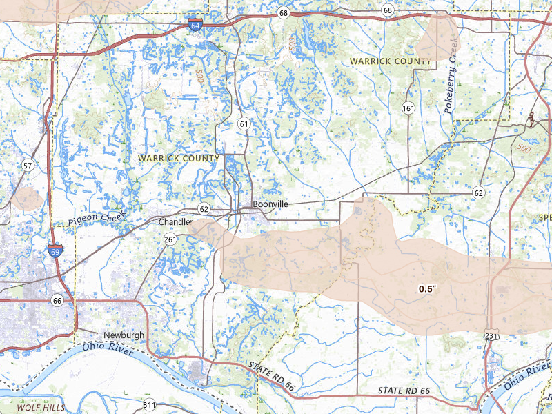 Radar-estimated hail-size map of the storm over Boonville, IN