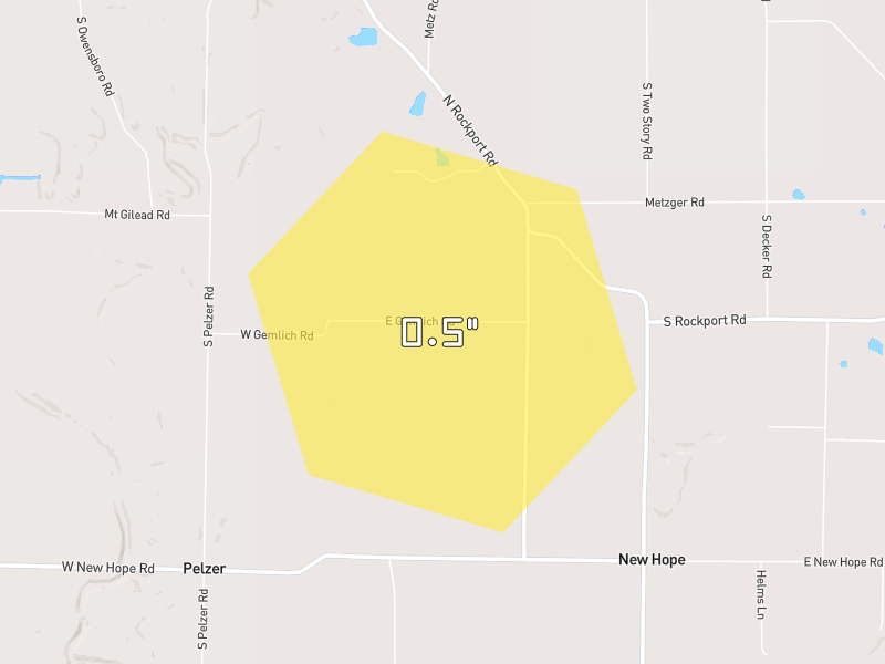 Hail map of Boonville, IN on Jun 27, 2026, hail up to 0.5"