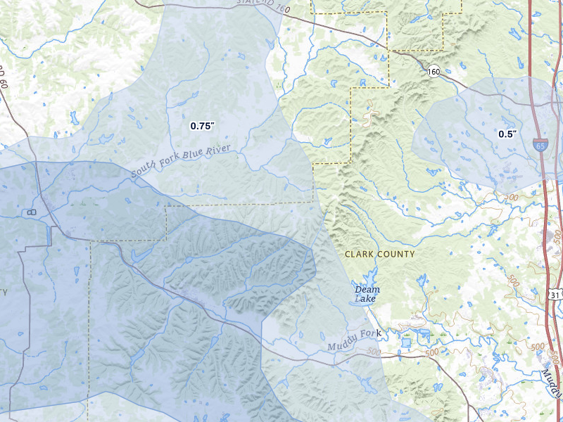 NEXRAD radar-signature map of the hail over Borden, IN