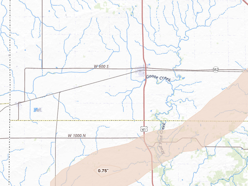 Radar-estimated hail-size map of the storm over Boswell, IN