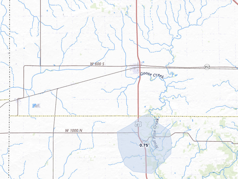NEXRAD radar-signature map of the hail storm over Boswell, IN on Jul 10, 2026