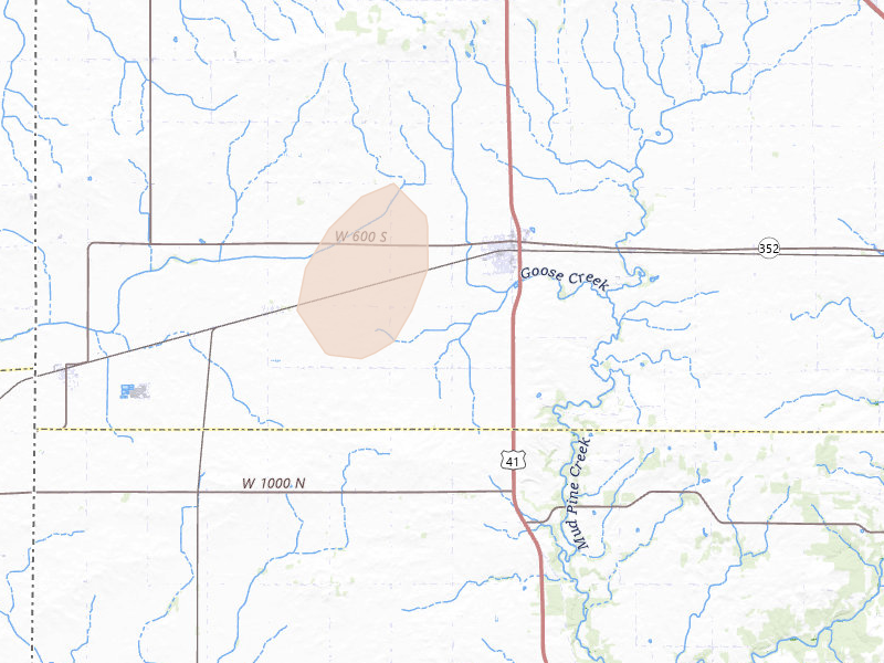 Radar-estimated hail-size map of the storm over Boswell, IN on Aug 13, 2026