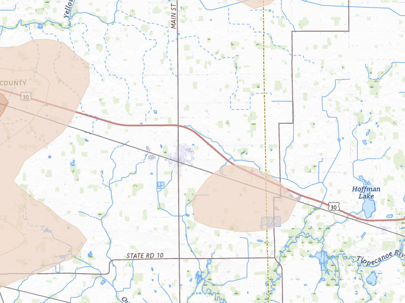 Radar-estimated hail-size map of the storm over Bourbon, IN on Aug 10, 2026