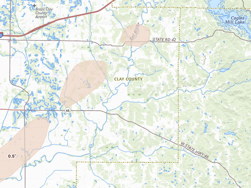 Radar-estimated hail-size map of the storm over Bowling Green, IN on May 18, 2026