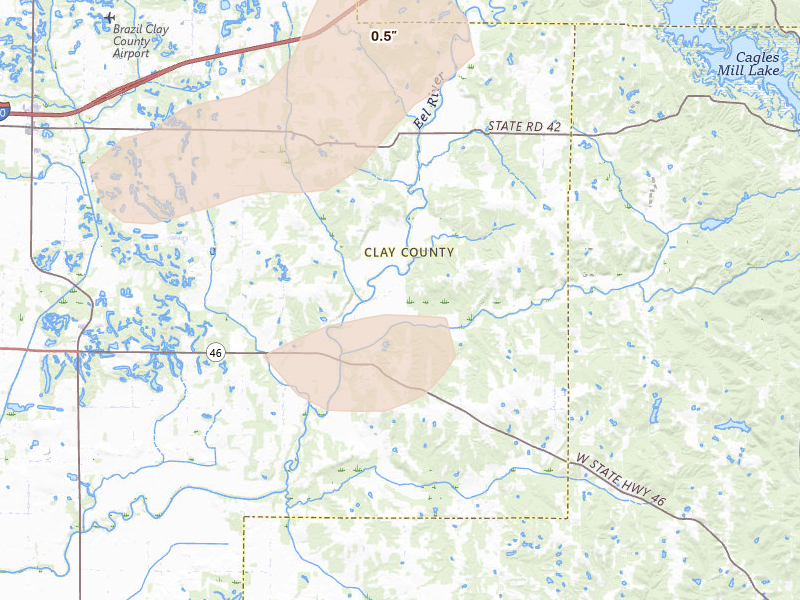 Radar-estimated hail-size map of the storm over Bowling Green, IN on Jun 9, 2026