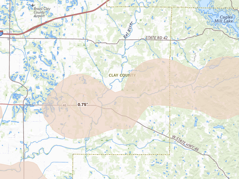 Radar-estimated hail-size map of the storm over Bowling Green, IN on Jun 17, 2026