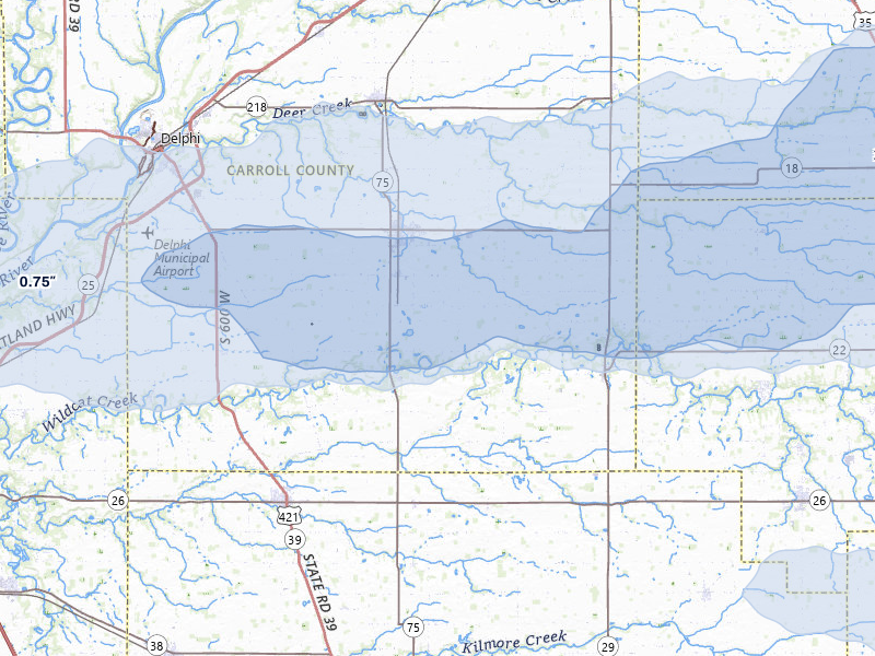 NEXRAD radar-signature map of the hail storm over Bringhurst, IN on Mar 22, 2026
