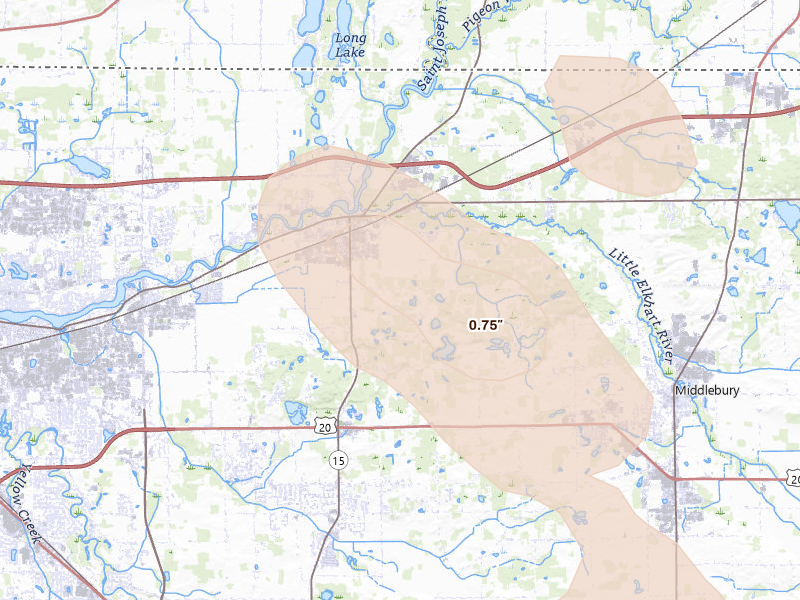 Radar-estimated hail-size map of the storm over Bristol, IN