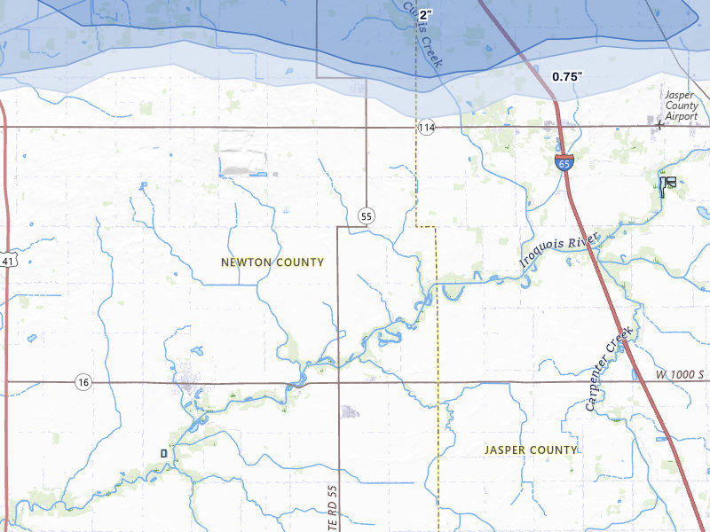 NEXRAD radar-signature map of the hail storm over Brook, IN on Apr 13, 2026