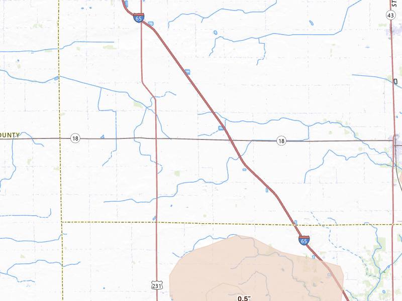 Radar-estimated hail-size map of the storm over Brookston, IN on Jun 6, 2026