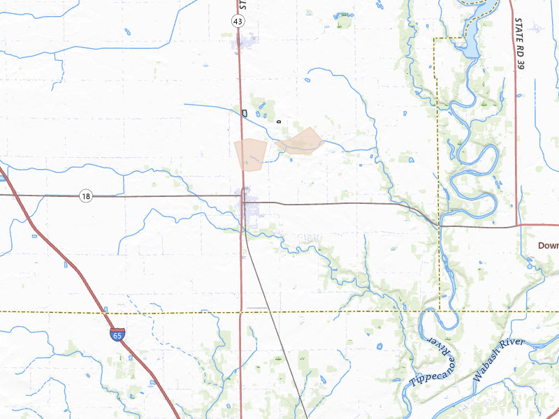 Radar-estimated hail-size map of the storm over Brookston, IN on Aug 11, 2026